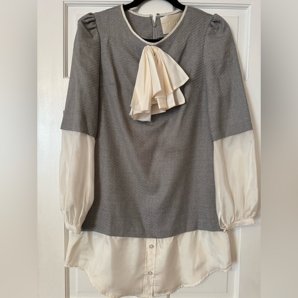 Elegant Vintage Gray and Cream Women's Dress